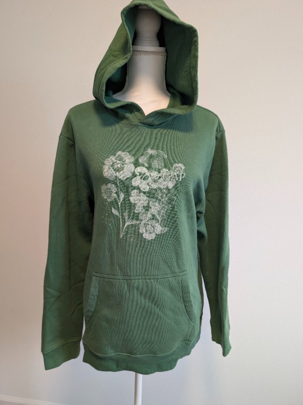 GAP Sage Green Wildflower Hoodie L Cottagecore Pressed Floral Graphic Sweatshirt